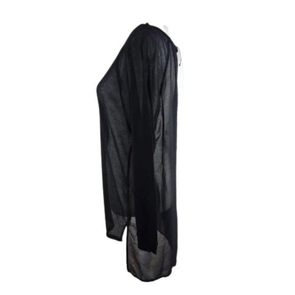 Nu Construction Black Sheer Top Long Sleeves Swim Coverup Lightweight Slits - Picture 2 of 6